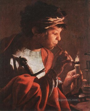  boy Painting - Boy Lighting A Pipe Dutch painter Hendrick ter Brugghen